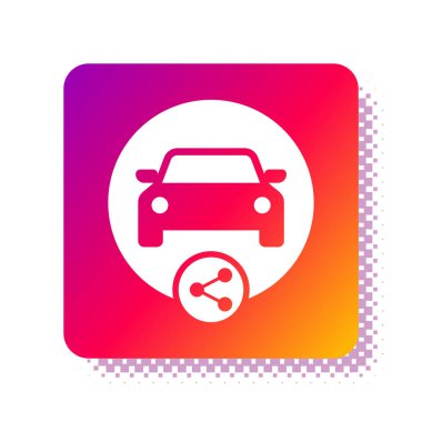 Beyaz Araba paylaşım simgesi beyaz arkaplanda izole edildi. Araba paylaşım tabelası. Nakliye hizmeti konsepti. Kare renk düğmesi. Vektör İllüstrasyonu