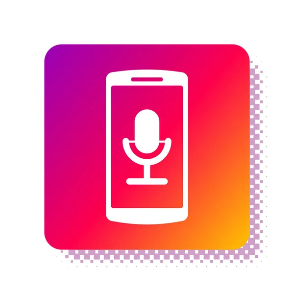 Beyaz Mobil kayıt simgesi beyaz arkaplanda izole edildi. Mikrofonlu cep telefonu. Ses kaydedici uygulama akıllı telefon arayüzü. Kare renk düğmesi. Vektör İllüstrasyonu — Stok Vektör
