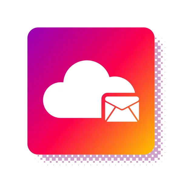Ikona serveru White Cloud mail izolovaná na bílém pozadí. Cloud server hosting pro e-mail. Služba zpráv online. Znamení poštovní schránky. Tlačítko čtvercové barvy. Vektorová ilustrace — Stockový vektor