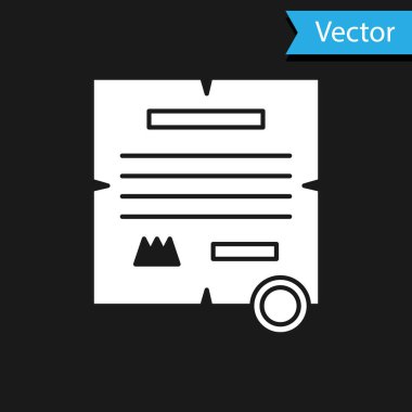 Beyaz KHK, kağıt, parşömen, parşömen simgesi siyah arkaplanda izole edilmiş. Vektör İllüstrasyonu