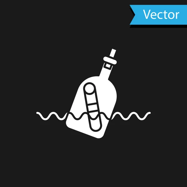 Weiße Glasflasche Mit Einer Botschaft Wassersymbol Isoliert Auf Schwarzem Hintergrund — Stockvektor