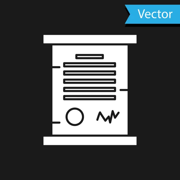 Decreto Blanco Papel Pergamino Icono Desplazamiento Aislado Sobre Fondo Negro — Vector de stock