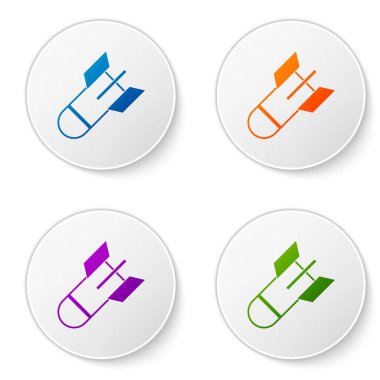 Renkli Havacılık bomba ikonu beyaz arka planda izole edildi. Roket bombası düşüyor. Simgeleri daire düğmelerine ayır. Vektör İllüstrasyonu