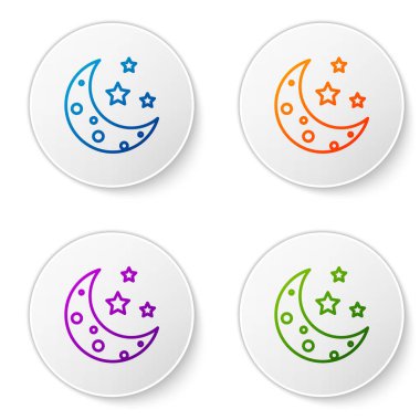 Renkli Ay ve yıldız simgesi beyaz arkaplanda izole edildi. Simgeleri daire düğmelerine ayır. Vektör İllüstrasyonu