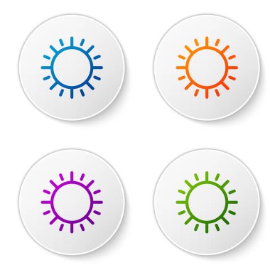 Beyaz arka planda yalıtılmış Renk Güneş simgesi. Simgeleri daire düğmelerine ayarlayın. Vektör İllüstrasyonu