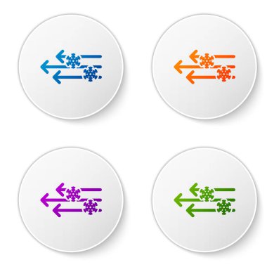 Renk Rüzgarı ve kar simgesi beyaz arkaplanda izole edildi. Rüzgarlı bir hava. Simgeleri daire düğmelerine ayır. Vektör İllüstrasyonu