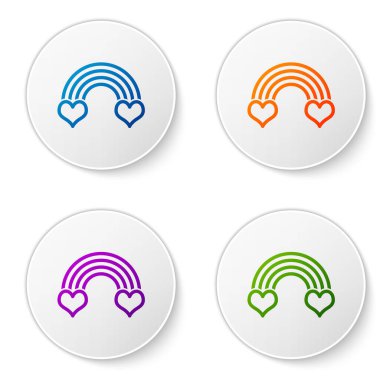 Beyaz arkaplanda izole edilmiş kalp ikonu olan renkli Gökkuşağı. Simgeleri daire düğmelerine ayır. Vektör İllüstrasyonu
