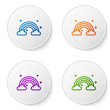 Beyaz arkaplanda izole edilmiş bulutlu Gökkuşağı rengi. Simgeleri daire düğmelerine ayır. Vektör İllüstrasyonu