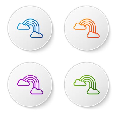 Beyaz arkaplanda izole edilmiş bulutlu Gökkuşağı rengi. Simgeleri daire düğmelerine ayır. Vektör İllüstrasyonu