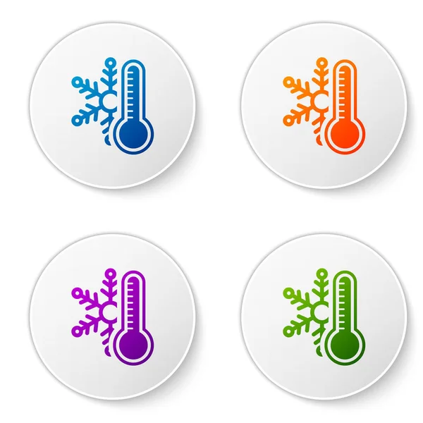 Color Thermometer Snowflake Icon Isolated White Background Set Icons Circle — ストックベクタ