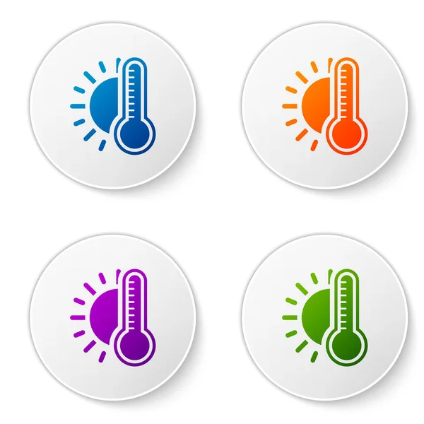 Thermomètre Couleur Avec Icône Solaire Isolée Sur Fond Blanc Définir — Image vectorielle