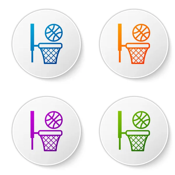 Farbe Basketball Ball Und Korb Symbol Isoliert Auf Weißem Hintergrund — Stockvektor
