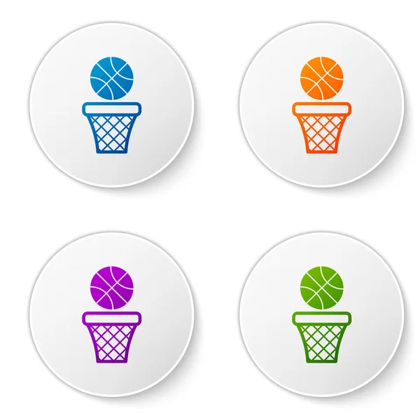 Color Basketball Ball Basket Icon Isolated White Background Inglés Pelota — Vector de stock