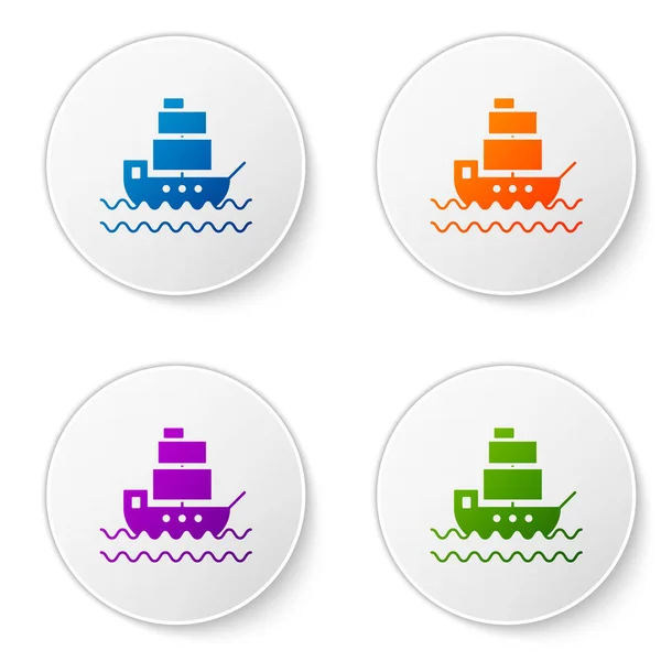 Χρώμα Εικονίδιο Πλοίου Που Απομονώνεται Λευκό Φόντο Ορισμός Εικονιδίων Κουμπιά — Διανυσματικό Αρχείο