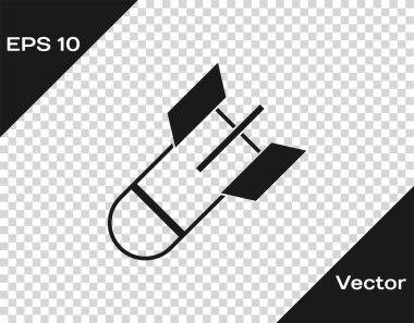 Gri Havacılık bomba simgesi şeffaf arka plan üzerinde izole. Roket bombası düşüyor. Vektör İllüstrasyonu