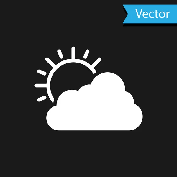 Weiße Sonne und Wolken Wettersymbol isoliert auf schwarzem Hintergrund. Vektorillustration — Stockvektor