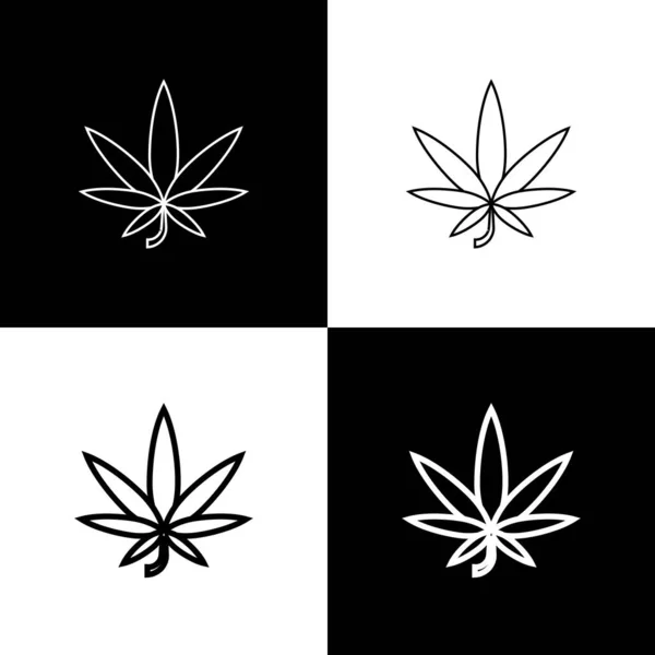 Set Medicinale marihuana of cannabis blad pictogram geïsoleerd op zwart-wit achtergrond. Hennep symbool. Vector Illustratie — Stockvector