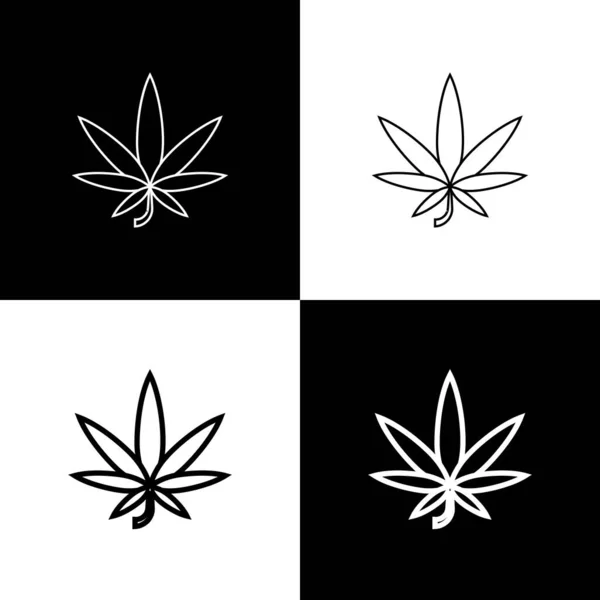 Set Icona medica di marijuana o foglie di cannabis isolata su sfondo bianco e nero. Simbolo di canapa. Illustrazione vettoriale — Vettoriale Stock