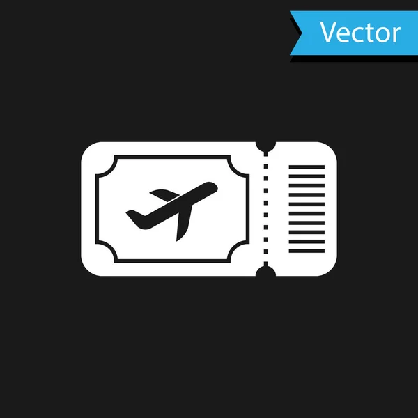 Ícone de bilhete White Airline isolado no fundo preto. Um bilhete de avião. Ilustração vetorial — Vetor de Stock