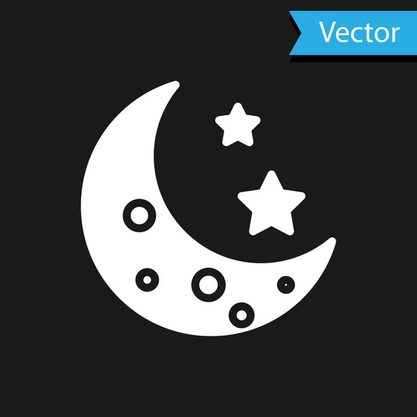 White Moon and stars icon isolated on black background. Vector Illustration — Stock Vector