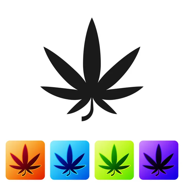 黑医用大麻或大麻叶图标分离的白色背景。大麻的符号。在彩色正方形按钮中设置图标.病媒图解 — 图库矢量图片