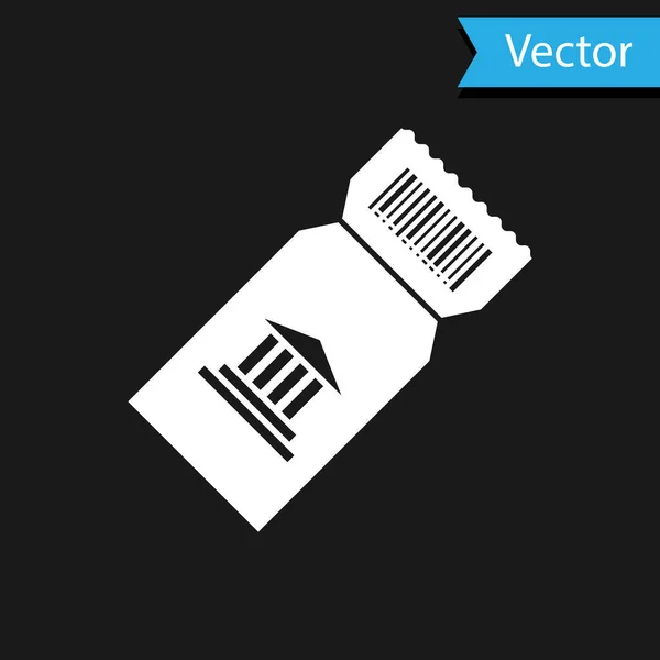 Weißes Museumsticket-Symbol auf schwarzem Hintergrund. Eintrittskarten für das Historische Museum ermöglichen einen Ausstellungsausflug. Vektorillustration — Stockvektor