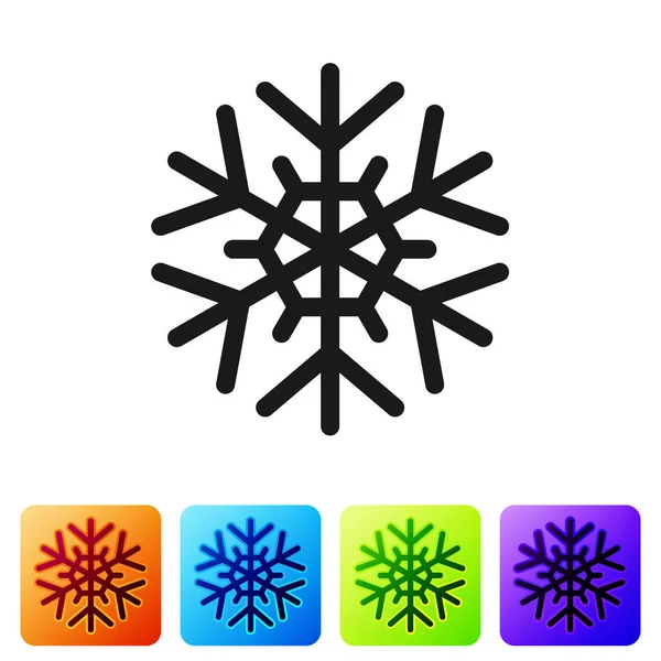 Icono de copo de nieve negro aislado sobre fondo blanco. Establecer iconos en botones cuadrados de color. Ilustración vectorial — Archivo Imágenes Vectoriales