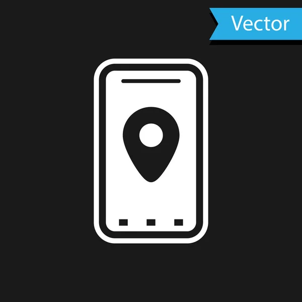 Белый рисунок значка карты города на черном фоне. Концепция мобильного интерфейса приложения. Концепция геолокации. Векторная миграция — стоковый вектор