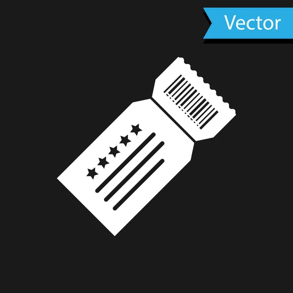 Vit biljett ikon isolerad på svart bakgrund. Vektor Illustration — Stock vektor