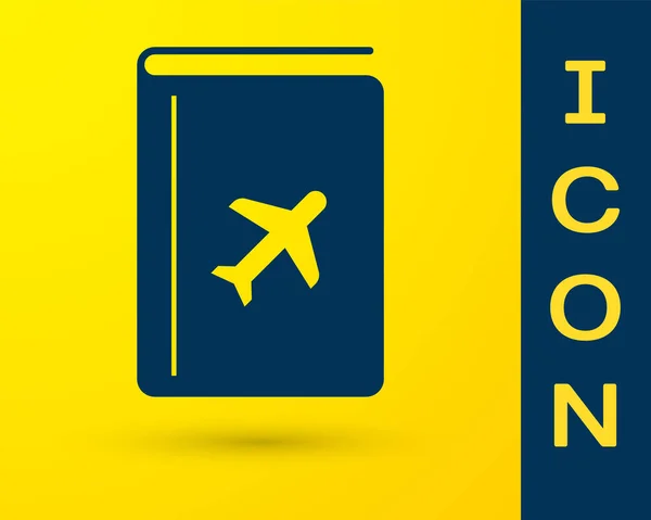 Blue Cover book travel guide icon isolated on yellow background.  Vector Illustration