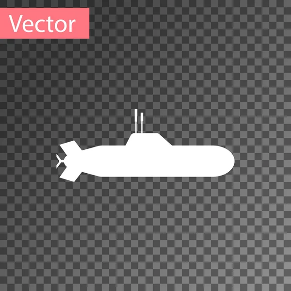 White Submarine Icon Isolated Transparent Background Military Ship Vector Illustration — Stock Vector