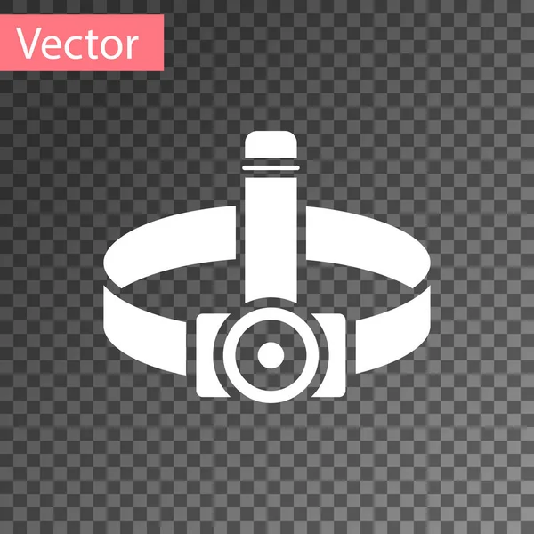 Wit Hoofd Zaklamp Pictogram Geïsoleerd Transparante Achtergrond Een Zaklamp Voor — Stockvector