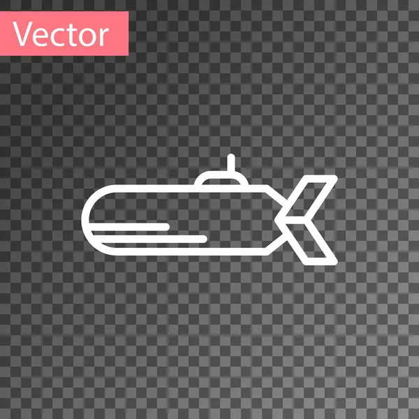 White Submarine Icon Isolated Transparent Background Military Ship Vector Illustration — Stock Vector