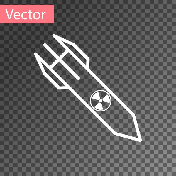 Ikona Bílé Jaderné Rakety Izolovaná Průhledném Pozadí Raketová Bomba Letí — Stockový vektor