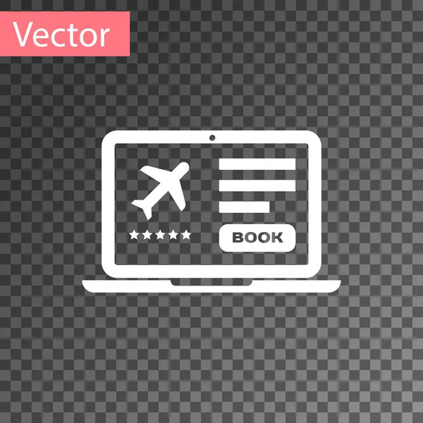 Laptop Branco Com Cartão Embarque Eletrônico Ícone Bilhete Avião Isolado — Vetor de Stock