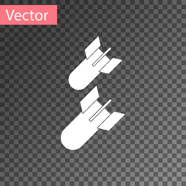 Witte Luchtvaart Bom Icoon Geïsoleerd Transparante Achtergrond Rocket Bomb Vliegt — Stockvector