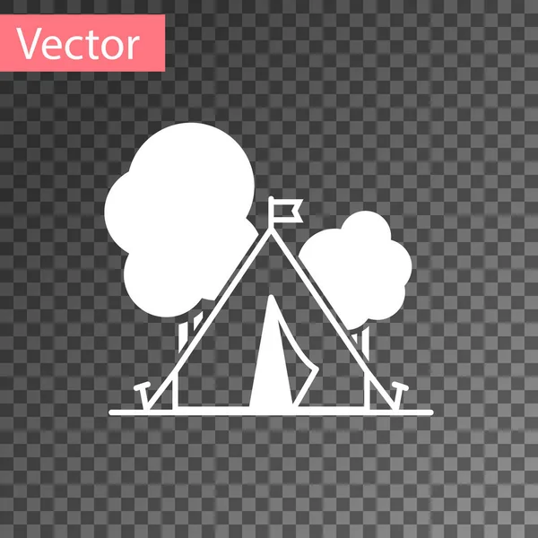 Weißes Touristenzelt Mit Fahnensymbol Auf Transparentem Hintergrund Zeltlager Vektorillustration — Stockvektor
