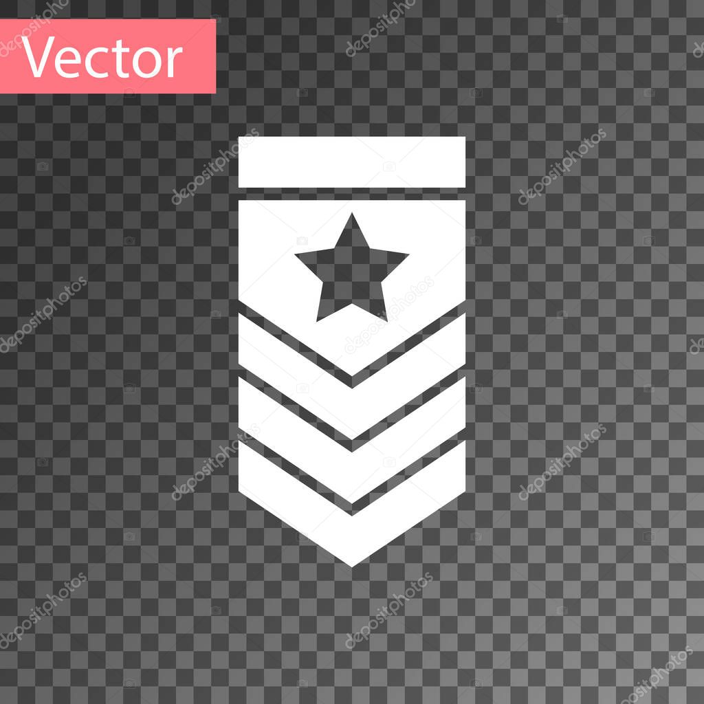 White Chevron icon isolated on transparent background. Military badge sign.  Vector Illustration