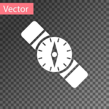 Beyaz Pusula simgesi şeffaf arkaplanda izole edildi. Rüzgâr yön bulma sembolü. Rüzgar gül işareti. Vektör İllüstrasyonu