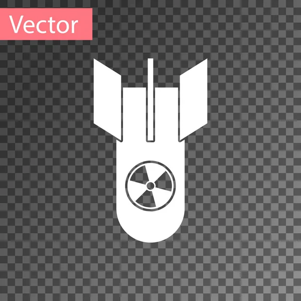 透明な背景に白い核爆弾のアイコンが隔離されている ロケット爆弾が飛ぶ ベクターイラスト — ストックベクタ
