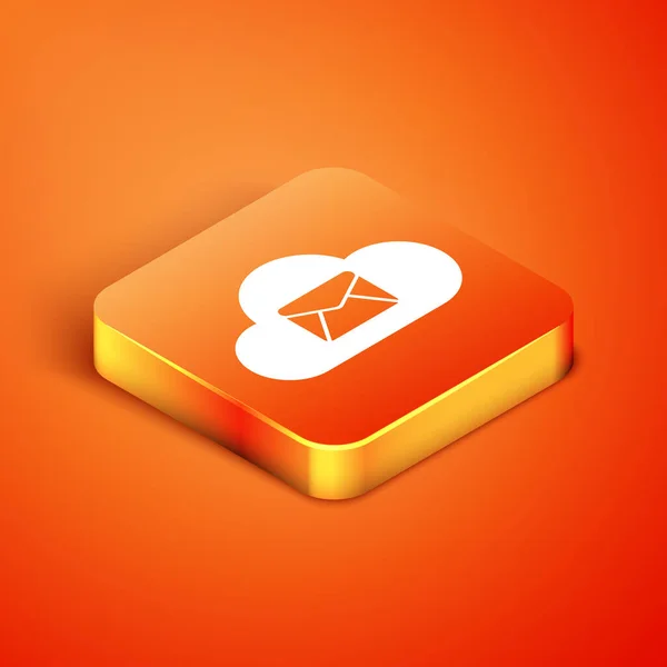 Isometric Cloud Mail Server 아이콘은 오렌지 배경에 분리되어 클라우드 호스팅중이에요 — 스톡 벡터