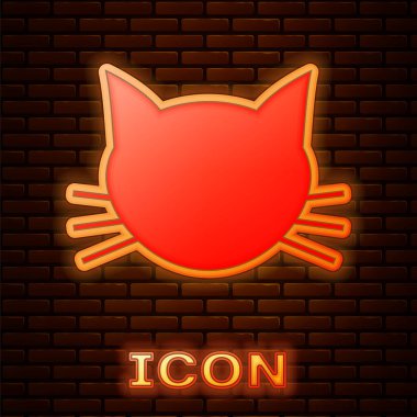Tuğla duvar arka planda izole parlayan neon Kedi simgesi. Vektör İllüstrasyonu