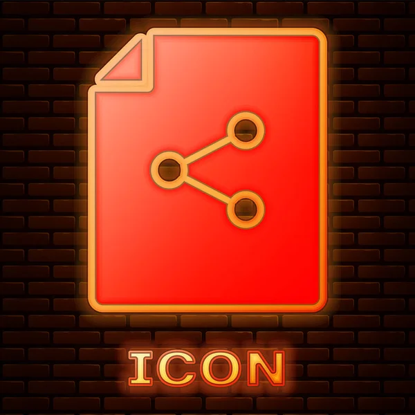 Zářící neonové, ikona souboru je izolována na pozadí cihlové zdi. Sdílení souborů. Převodní značka souboru. Vektorová ilustrace — Stockový vektor