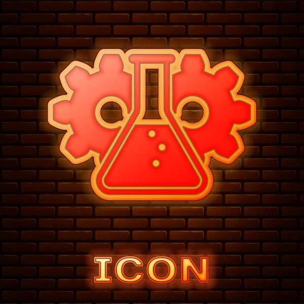 Lumineux néon icône de bio-ingénierie isolé sur fond de mur de briques. Élément de l'icône de la génétique et du génie biologique. Biologie, molécule, icône chimique. Illustration vectorielle — Image vectorielle