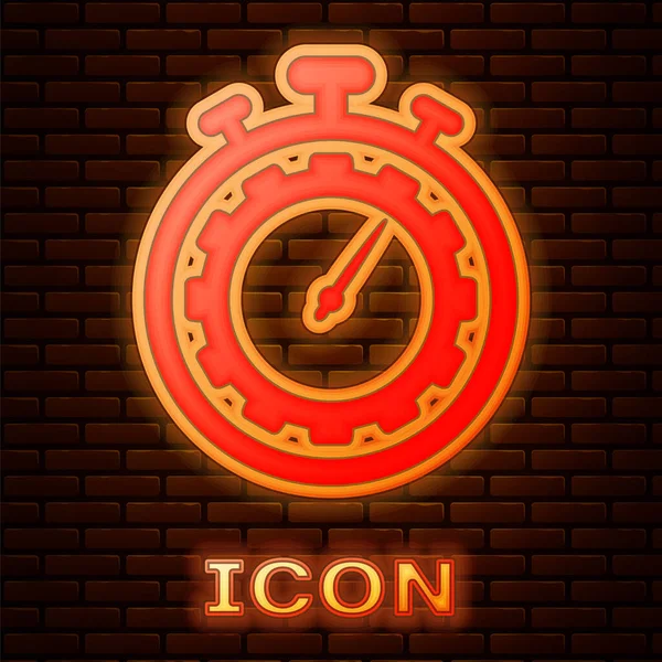 Zářící neon Time Management ikona izolované na pozadí cihlové zdi. Hodiny a výbava. Symbol produktivity. Vektorová ilustrace — Stockový vektor