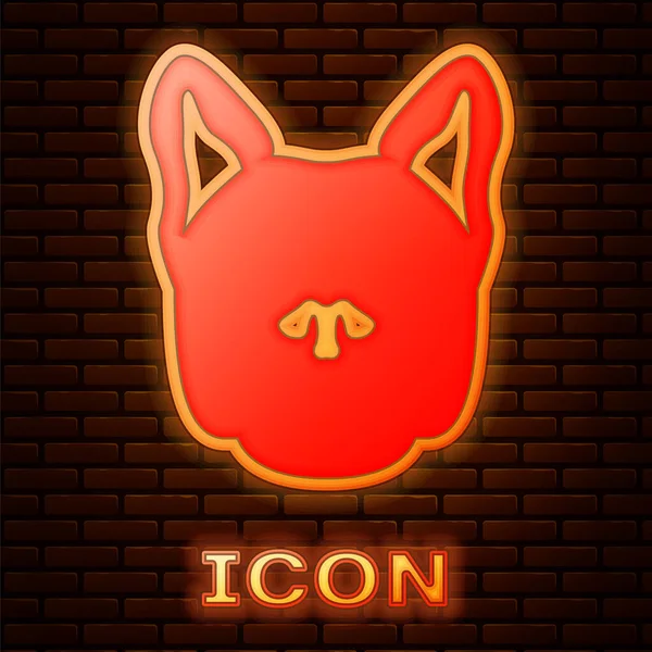 Gloeiende neon hond pictogram geïsoleerd op bakstenen muur achtergrond. Vector illustratie — Stockvector