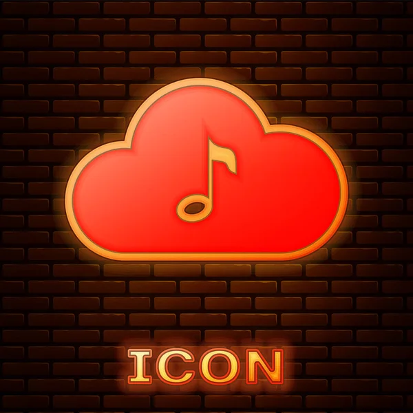 Gloeiende Neon Muziek Streaming Service Icon Geïsoleerd Bakstenen Muur Achtergrond — Stockvector