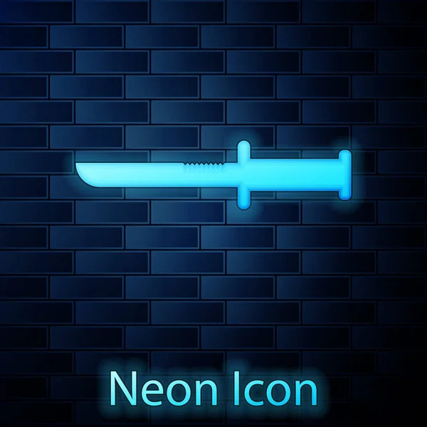 Glowing neon Military knife icon isolated on brick wall background. Vector Illustration — ストックベクタ