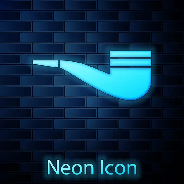 Glühende Neon-Raucherpfeife mit Rauch-Symbol isoliert auf Backsteinwand Hintergrund. Tabakpfeife. Vektorillustration — Stockvektor