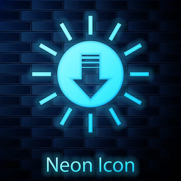 Leuchtende Neon-Sonnenuntergang-Symbol isoliert auf Backsteinwand Hintergrund. Vektorillustration — Stockvektor